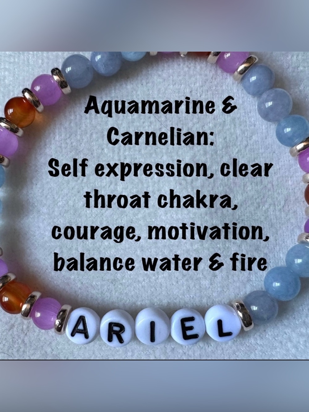 Personalized Ariel Beaded Stretch Bracelet - Aquamarine, Purple, White